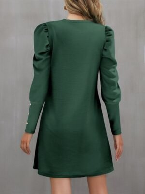 Casual Ruched Crew Neck Long Sleeve Mini Dress - Image 6