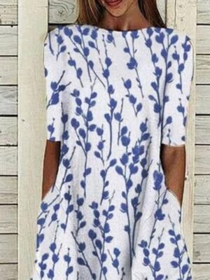 Casual Shift Floral Crew Neck Half Sleeve Midi Dress - Image 2