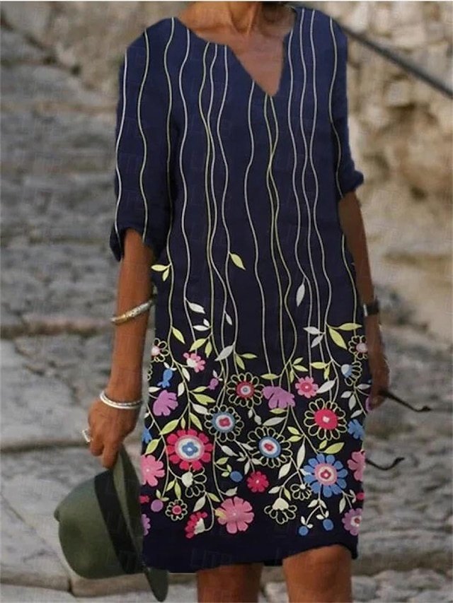 Casual Shift Leopard V Neck Half Sleeve Midi Dress - Image 1