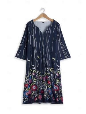 Casual Shift Leopard V Neck Half Sleeve Midi Dress - Image 2