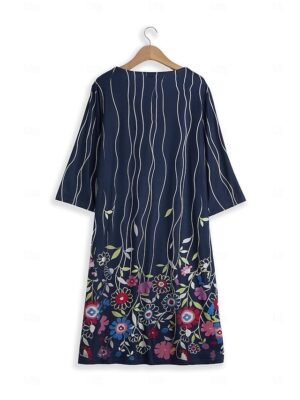 Casual Shift Leopard V Neck Half Sleeve Midi Dress - Image 3