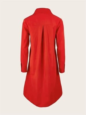 Casual Shift Pure Colour Shirt Collar Long Sleeve Midi Dress - Image 12
