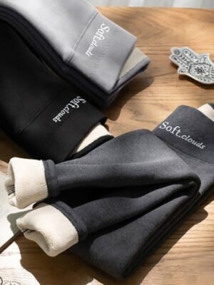 Casual Skinny Solid High Waist Ankle-Length Fleece Leggings - Image 4