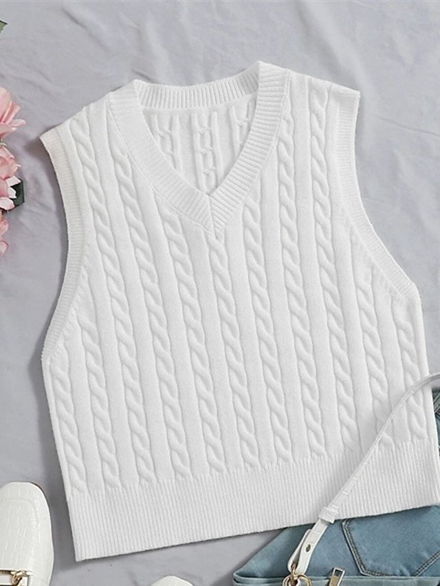 Casual Sleeveless Cable V Neck Knitted Vest - Image 5