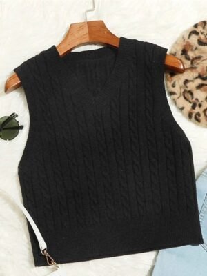 Casual Sleeveless Cable V Neck Knitted Vest - Image 7