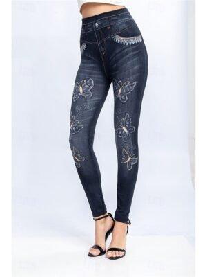 Casual Slim Fit 3D Print High Waist Full Length Leggings - Image 3