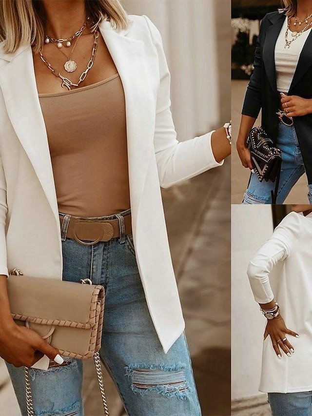 Casual Slim Fit Plain Turndown Long Sleeve Jacket - Image 1