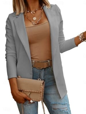 Casual Slim Plain Turndown Long Sleeve Blazer - Image 10