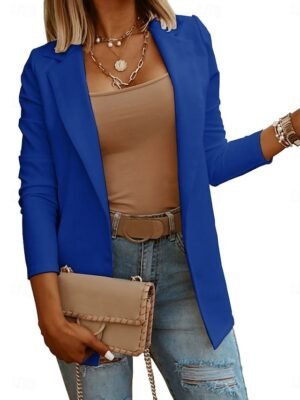 Casual Slim Plain Turndown Long Sleeve Blazer - Image 11