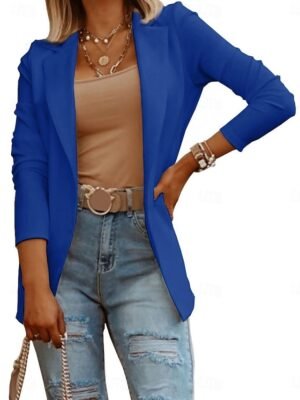 Casual Slim Plain Turndown Long Sleeve Blazer - Image 12