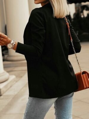 Casual Slim Plain Turndown Long Sleeve Blazer - Image 5
