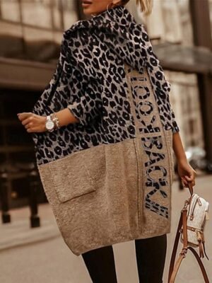 Casual Soft Leopard V Neck Long Sleeve Long Cardigan - Image 1