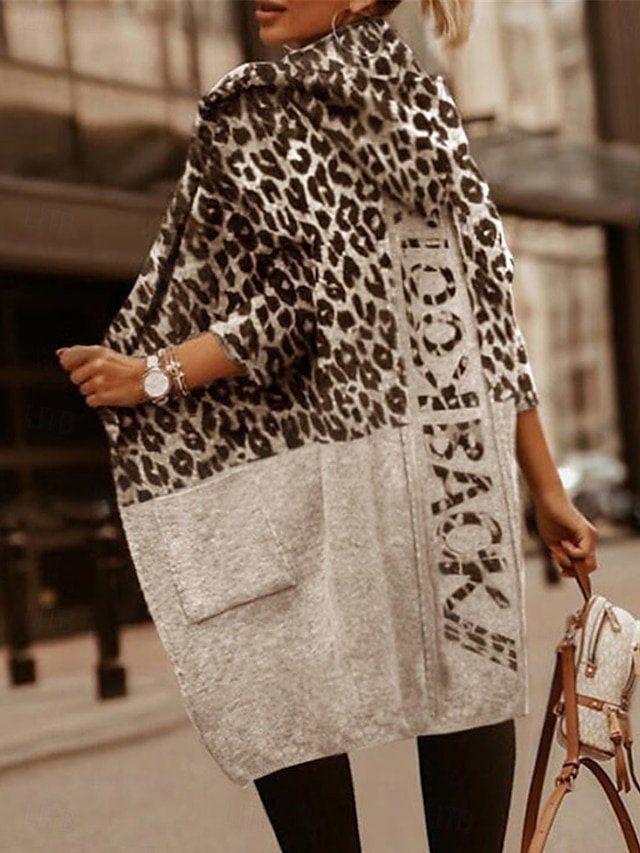 Casual Soft Leopard V Neck Long Sleeve Long Cardigan - Image 2
