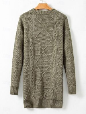 Casual Soft Pure Colour Crew Neck Long Sleeve Long Sweater Dress - Image 11