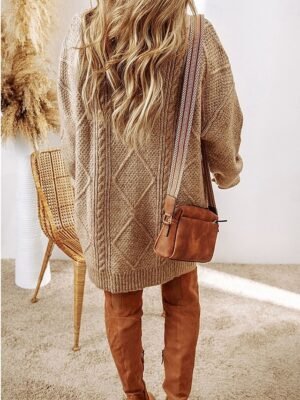 Casual Soft Pure Colour Crew Neck Long Sleeve Long Sweater Dress - Image 2