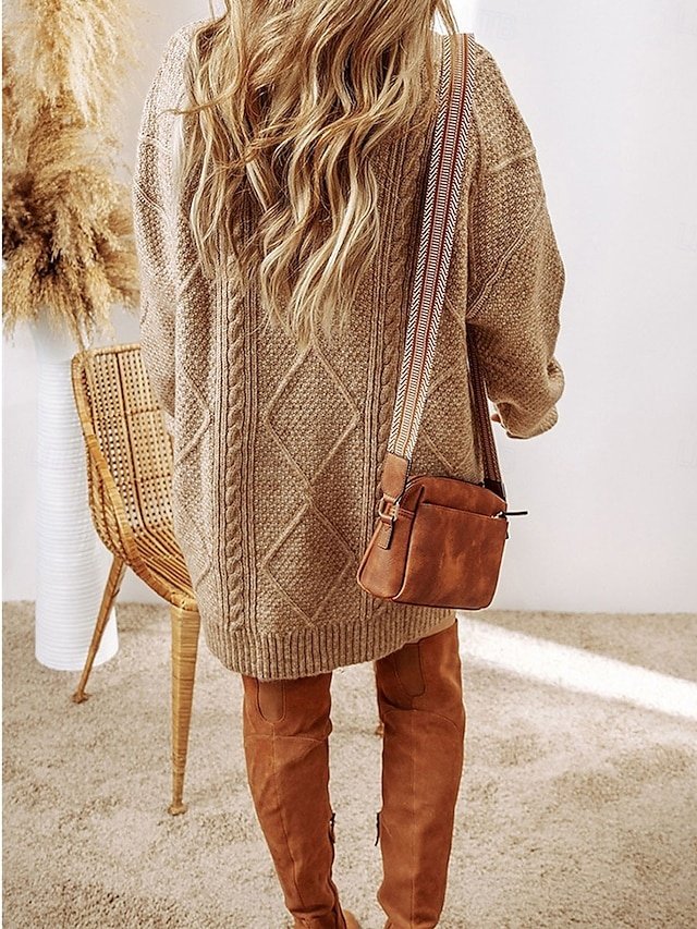 Casual Soft Pure Colour Crew Neck Long Sleeve Long Sweater Dress - Image 2