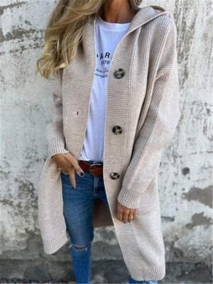 Casual Soft Pure Colour Hooded Long Sleeve Long Cardigan - Image 1