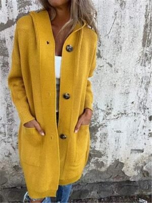 Casual Soft Pure Colour Hooded Long Sleeve Long Cardigan - Image 6