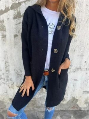 Casual Soft Pure Colour Hooded Long Sleeve Long Cardigan - Image 8