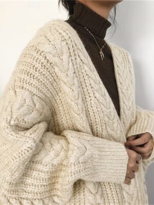 Casual Soft Pure Colour Open Front Long Sleeve Long Knitted Cardigan - Image 5