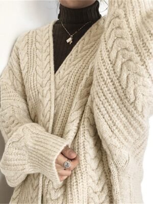 Casual Soft Pure Colour Open Front Long Sleeve Long Knitted Cardigan - Image 6