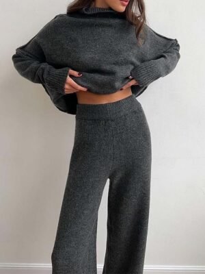 Casual Soft Pure Colour Ribbed Turtleneck Long Sleeve Regular Sweater Co-ords - Image 4