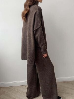 Casual Soft Pure Colour Ribbed Turtleneck Long Sleeve Regular Sweater Co-ords - Image 7