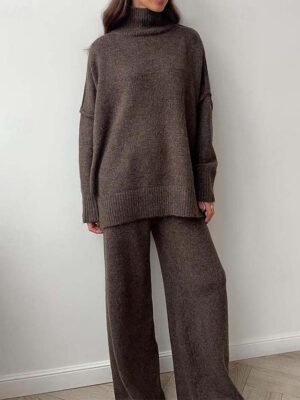 Casual Soft Pure Colour Ribbed Turtleneck Long Sleeve Regular Sweater Co-ords - Image 8