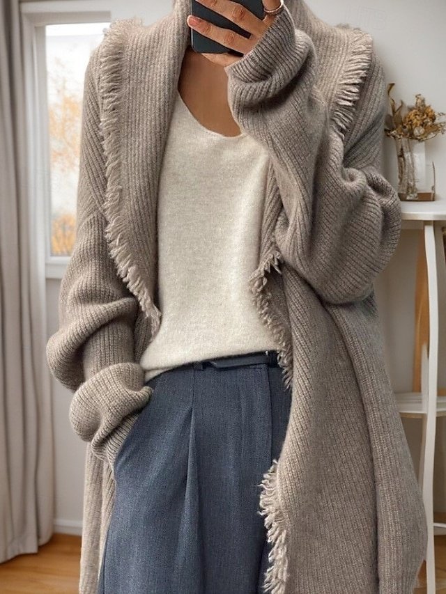 Casual Soft Pure Colour Shirt Collar Long Sleeve Cardigan - Image 1