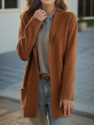 Casual Soft Pure Colour Shirt Collar Long Sleeve Sweater Cardigan - Image 3