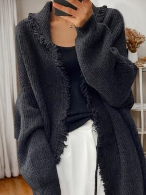 Casual Soft Pure Colour Shirt Collar Long Sleeve Cardigan - Image 4