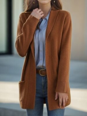 Casual Soft Pure Colour Shirt Collar Long Sleeve Sweater Cardigan - Image 5