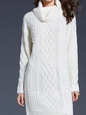 Casual Soft Pure Colour Turtleneck Long Sleeve Long Sweater Dress - Image 1