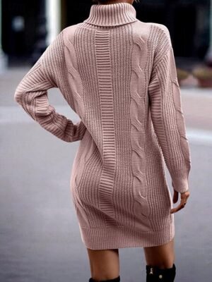 Casual Soft Pure Colour Turtleneck Long Sleeve Long Sweater Dress - Image 9