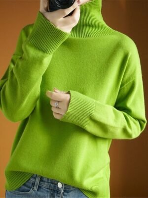 Casual Soft Ribbed Turtleneck Long Sleeve Regular Knit Top - Image 1