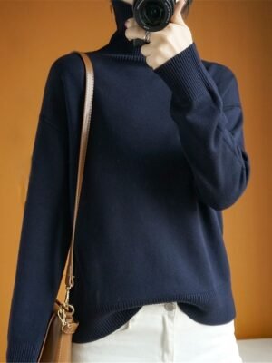 Casual Soft Ribbed Turtleneck Long Sleeve Regular Knit Top - Image 2