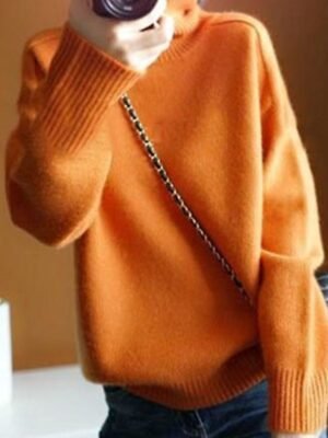 Casual Soft Ribbed Turtleneck Long Sleeve Regular Knit Top - Image 3