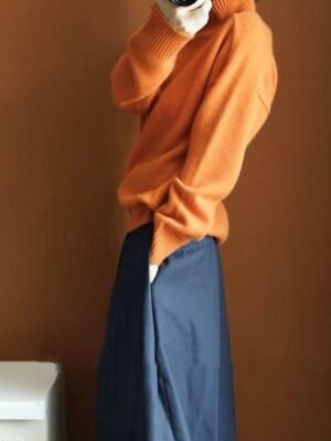 Casual Soft Ribbed Turtleneck Long Sleeve Regular Knit Top - Image 4