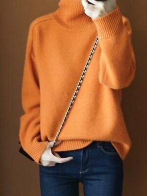 Casual Soft Ribbed Turtleneck Long Sleeve Regular Knit Top - Image 8