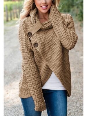 Casual Soft Solid Turtleneck Long Sleeve Pullover Sweater - Image 1