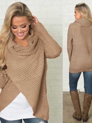 Casual Soft Solid Turtleneck Long Sleeve Pullover Sweater - Image 2