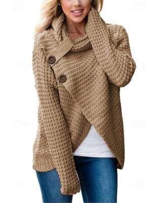 Casual Soft Solid Turtleneck Long Sleeve Pullover Sweater - Image 3