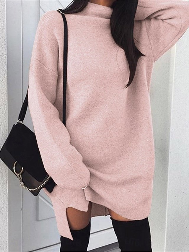 Casual Split Stand Collar Long Sleeve Mini Dress - Image 2