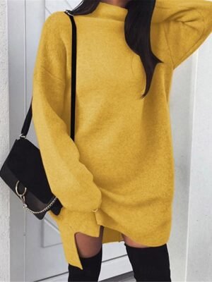 Casual Split Stand Collar Long Sleeve Mini Dress - Image 3