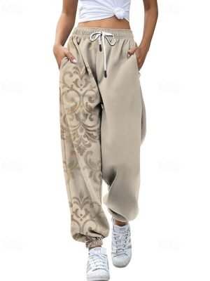 Casual Straight Floral Natural Full Length Slacks - Image 1