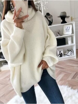 Casual Streetwear Solid Turtleneck Long Sleeve Long Knit Top - Image 1