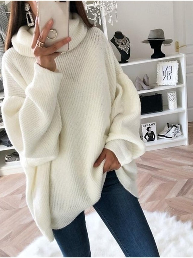 Casual Streetwear Solid Turtleneck Long Sleeve Long Knit Top - Image 1