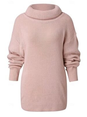 Casual Streetwear Solid Turtleneck Long Sleeve Long Knit Top - Image 3