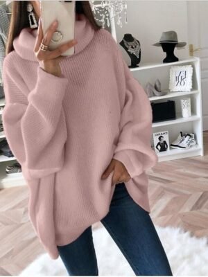 Casual Streetwear Solid Turtleneck Long Sleeve Long Knit Top - Image 4
