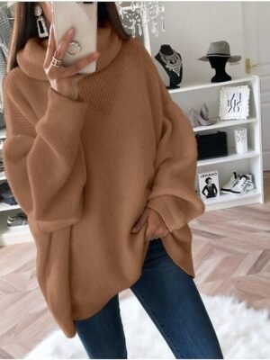 Casual Streetwear Solid Turtleneck Long Sleeve Long Knit Top - Image 5